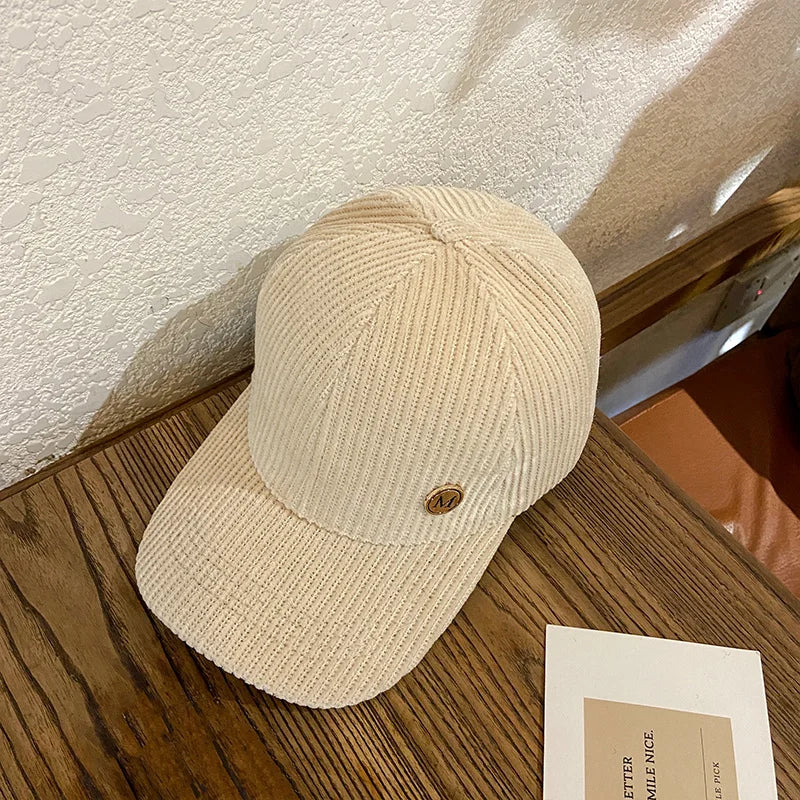 Baseball Cap Women Autumn Winter Solid Color Trendy Corduroy Korean Adjustable Snapback Hats For Women Men Fashion Cap Female