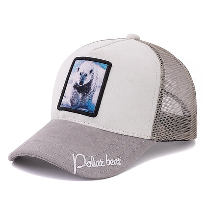 New Summer Animal Trucker Hat Polar Bear Pattern Patch Design Suede Baseball Cap Outdoor Sports Streetwear Cap For Men Women ﻿