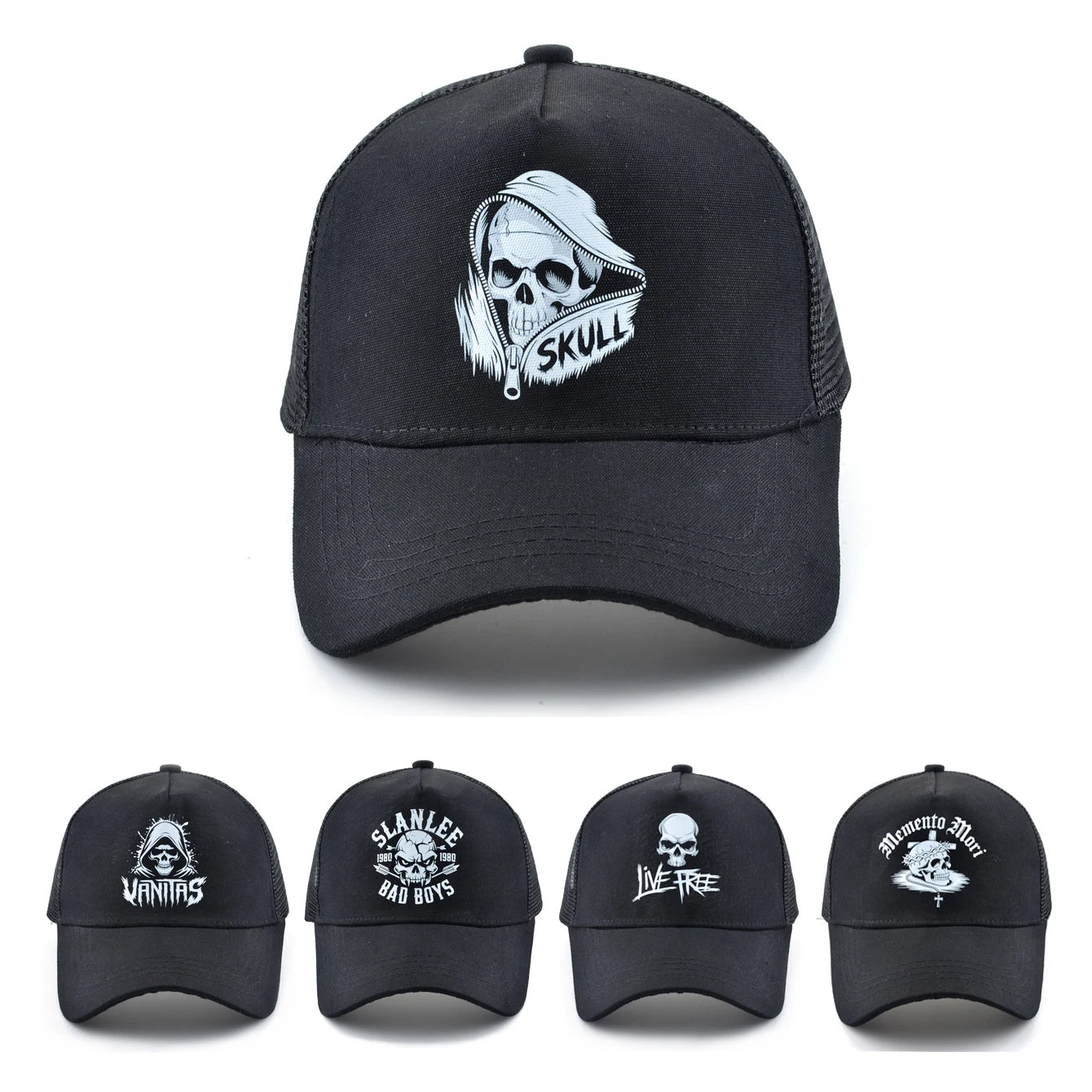 Summer Baseball Cap Outdoor Breathable Mesh Trucker Cap Men Women Printing Skull Snapback Hip Hop Caps Adjustable Visor Cap