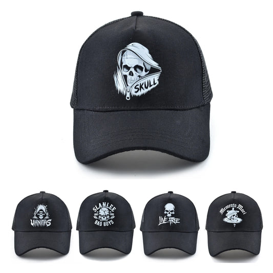 Summer Baseball Cap Outdoor Breathable Mesh Trucker Cap Men Women Printing Skull Snapback Hip Hop Caps Adjustable Visor Cap
