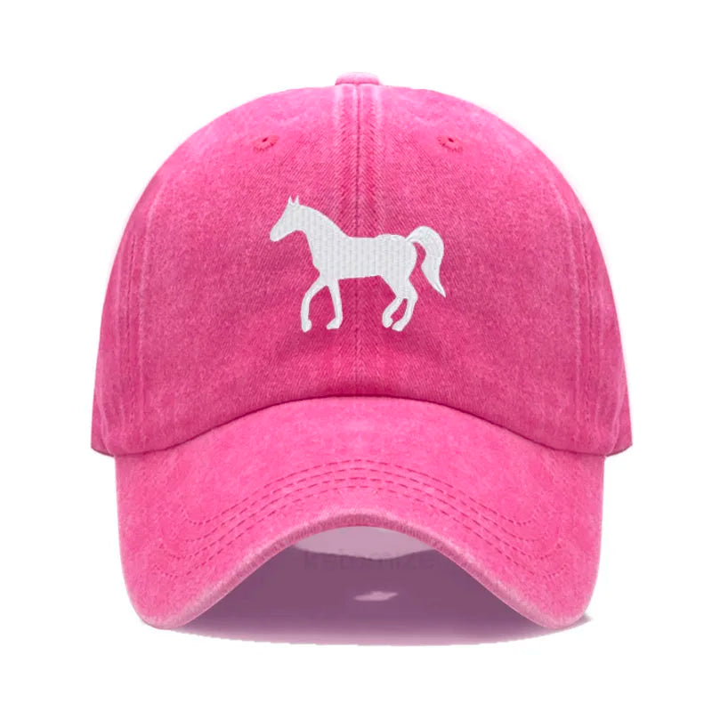 Horse Embroidered Baseball Cap for Women Men Fashion Adjustable Washed Cotton Dad Hat Unisex Classic Golf Caps