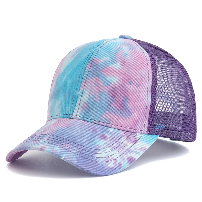 New Women Ponytail Cap Tie Dyeing Design Baseball Cap Female Streetwear Trucker Hats