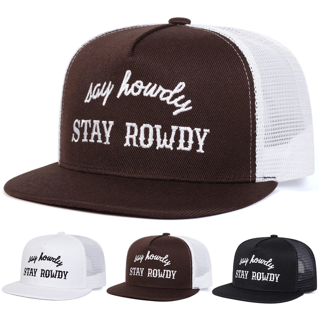 Unisex STAY ROWDY Embroidery Hip-hop Net Hats Spring Summer Outdoor Adjustable Casual Baseball Caps Sunscreen Hat Sports Cap