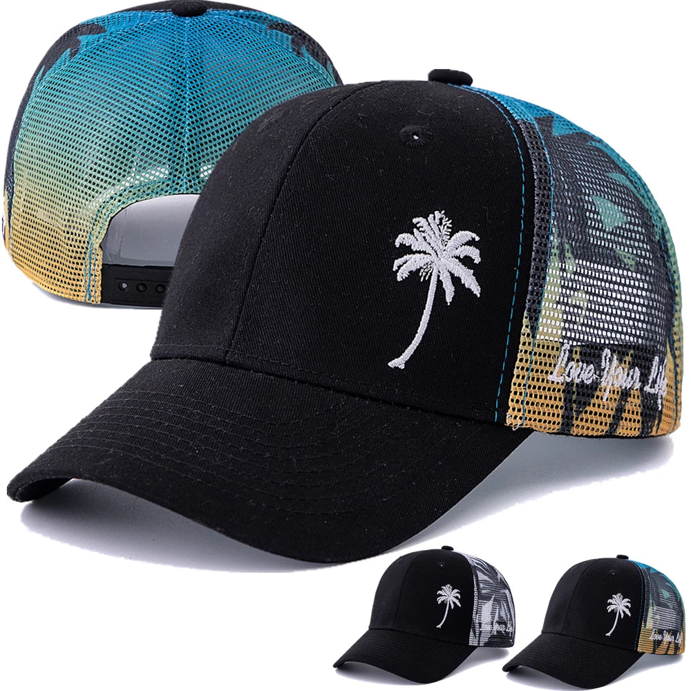 New Unisex Adjustable Baseball Cap Coconut Tree Pattern Outdoor Summer Trucker Hat Streetwear Cap For Men And Women