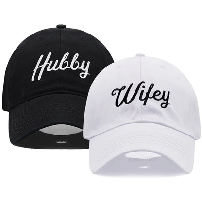 Embroidered Wifey & Hubby Hat Soft Cotton  Adjustable Couple Baseball Cap for Men & Women Wholesale and Dropshipping