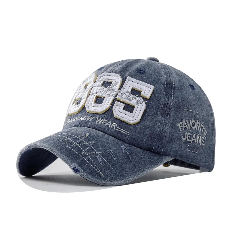 1985 Embroidery Ripped Baseball Cap Washed Distressed Patch Adjustable Dad Hat Vintage Lightweight Sunscreen Sports Hat