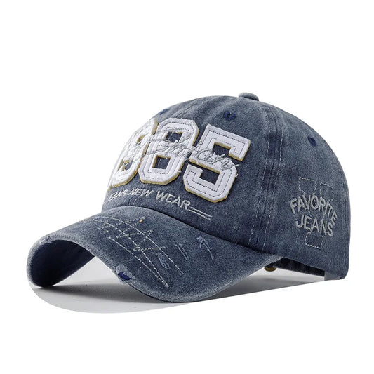 1985 Embroidery Ripped Baseball Cap Washed Distressed Patch Adjustable Dad Hat Vintage Lightweight Sunscreen Sports Hat