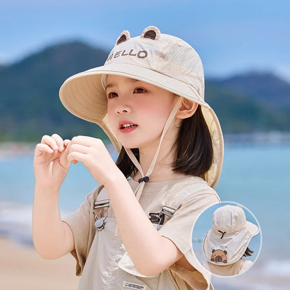 Children's Summer Hat Boys And Girls Outdoor Sunscreen Hat Large Brim Shawl Fisherman Hat Cap Cute Sun Hat Beach Accessories