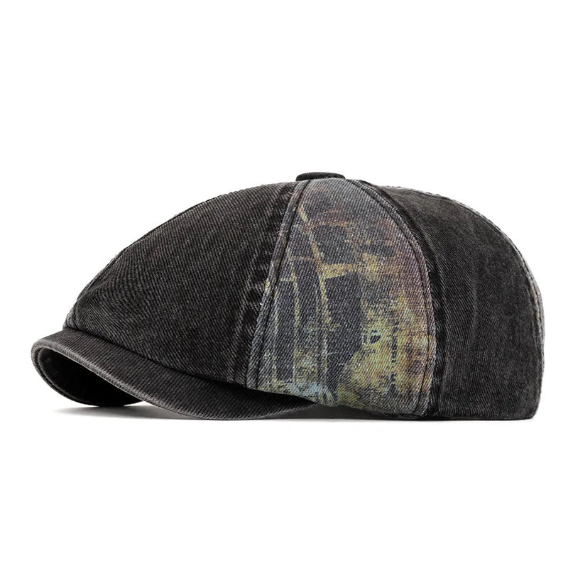 Unisex Wash Cotton Beret – Retro Adjustable Newsboy Flat Cap (Spring Summer Casual Painter Style Hat)