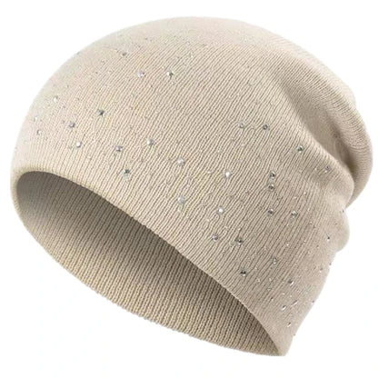 Hot Sale Women Casual Winter Fall Hat Stylish & Shiny Rhinestone Decor Women's Beanie Outdoor Streetwear Knitted Hat