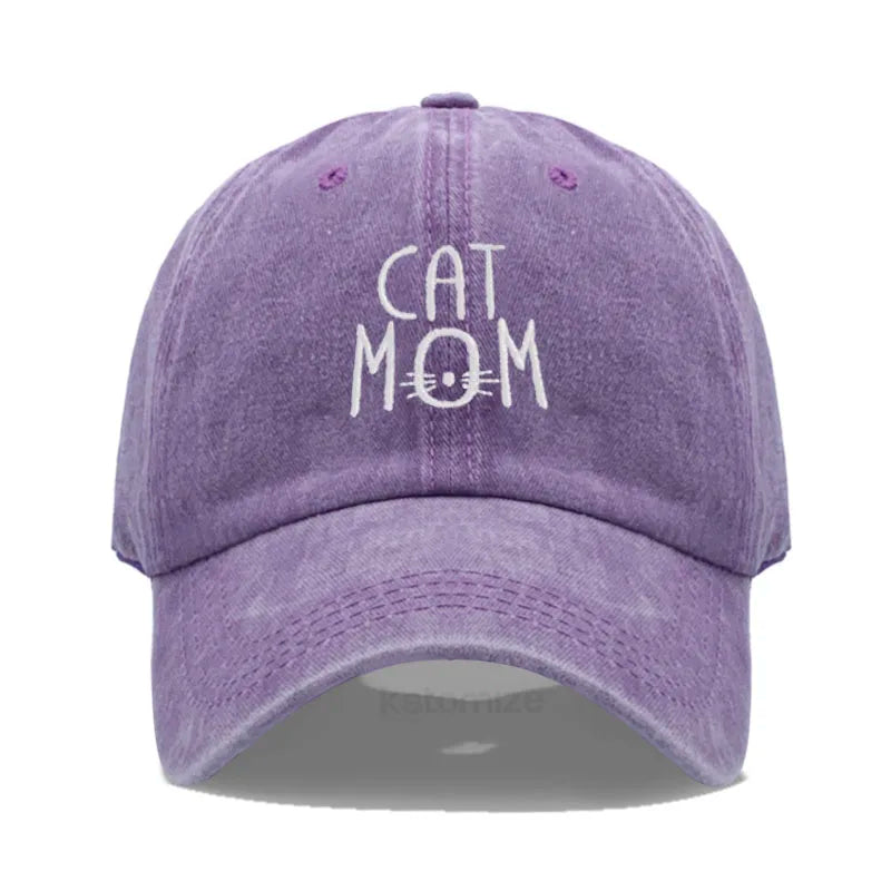 CAT MOM Embroidered Baseball Cap for Women Men Fashion Adjustable Soft Washed Cotton Dad Hat Unisex Classic Golf Caps