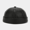 Unisex PU Leather Brimless Docker Cap – Retro Solid Color Hip Hop Melon Hat