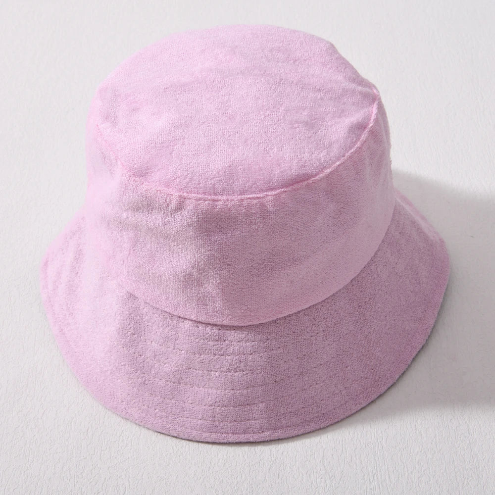 Simple Terry Cloth Towel Bucket Hat Spring Autumn Outdoor Panama Sun Fisherman Hat Unisex Candy Pure Color Fashion Cap
