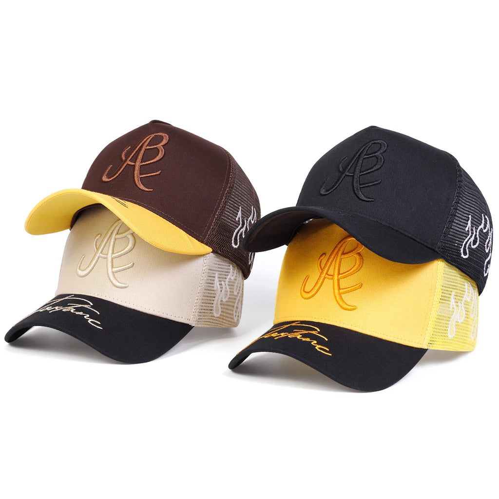 Unisex Personality Letter Embroidery Side Flame Baseball Net Caps Spring and Summer Outdoor Adjustable Casual Hats Sunscreen Hat