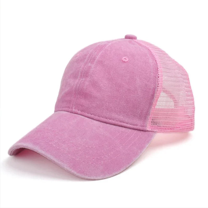 Unisex Washed Cotton Baseball Cap – Vintage Solid Color Adjustable Mesh Trucker Streetwear Summer Outdoor Hat