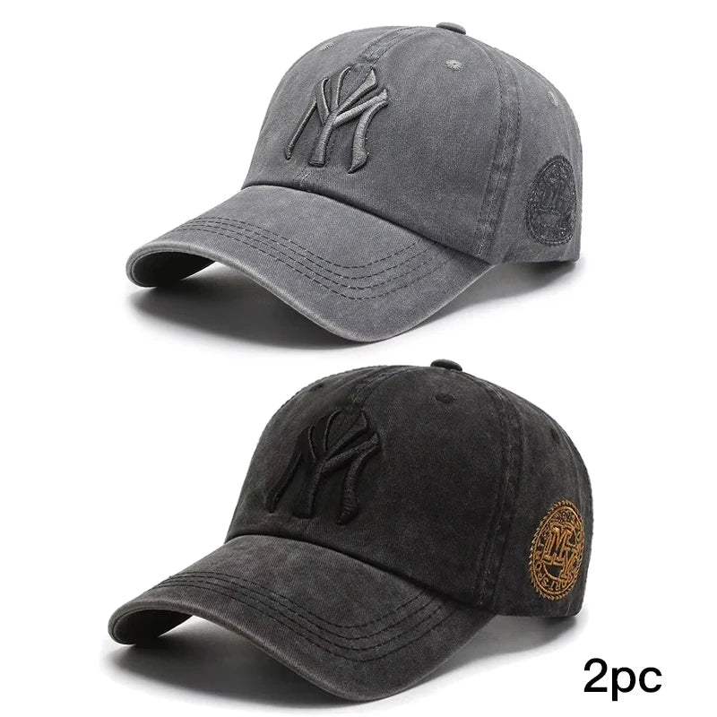 Unisex Washed Distressed Baseball Cap Korean Style Embroidered Casual Sun Hat