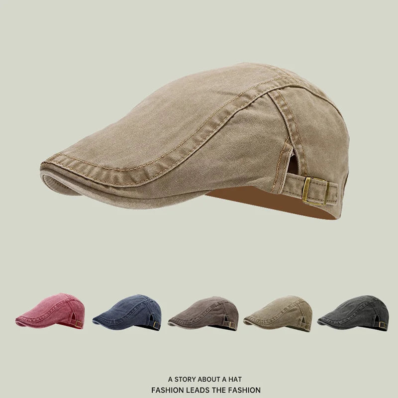 Unisex Vintage Cotton Beret – Flat Visor Newsboy Cap, Adjustable Summer Sun Hat