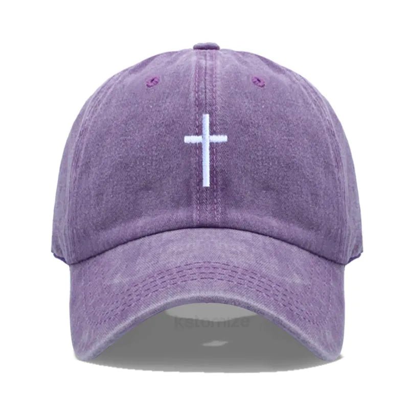 Cross Embroidered Baseball Cap for Women Men Fashion Adjustable Washed Cotton Dad Hat Unisex Classic Golf Caps
