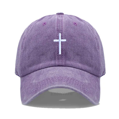 Cross Embroidered Baseball Cap for Women Men Fashion Adjustable Washed Cotton Dad Hat Unisex Classic Golf Caps