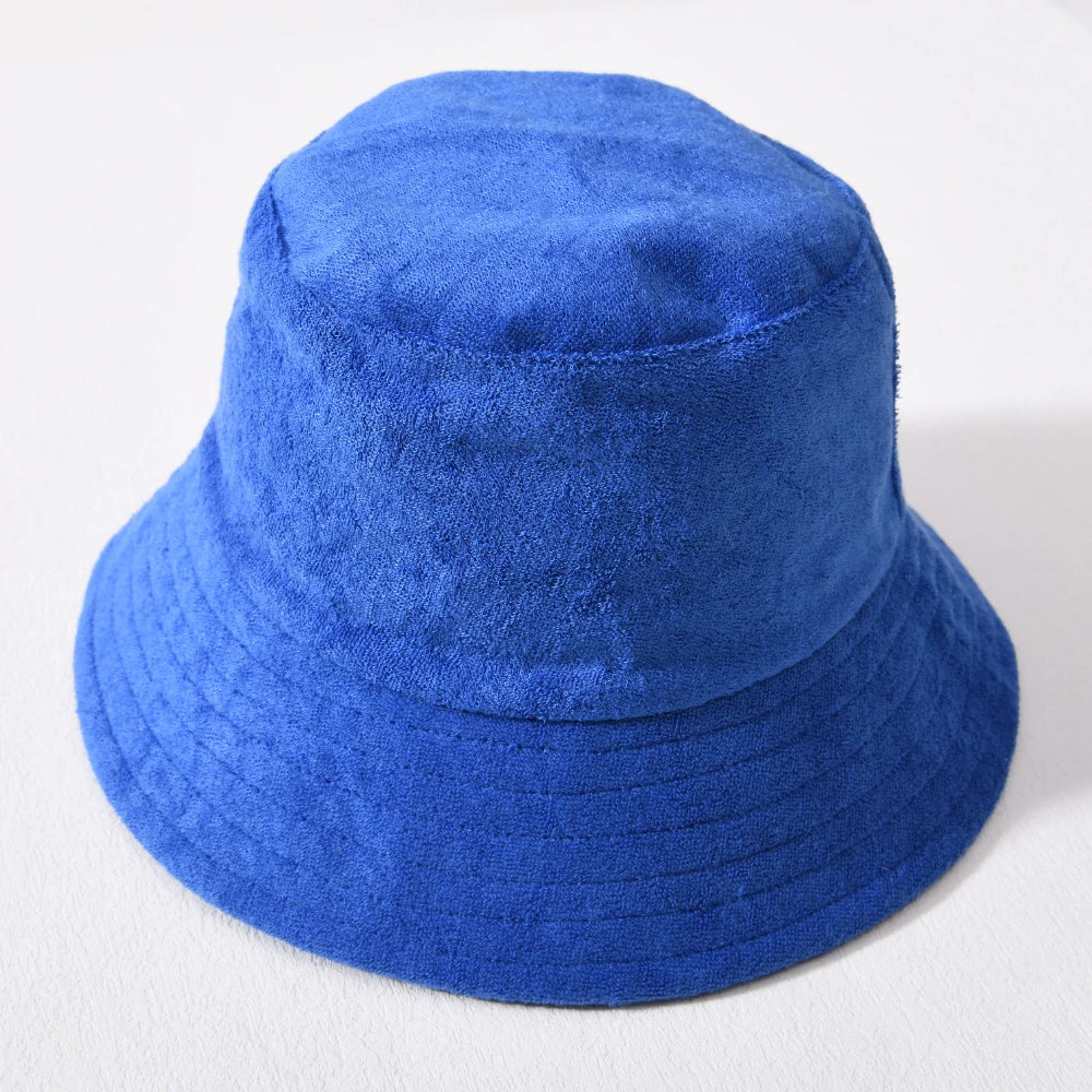 Simple Terry Cloth Towel Bucket Hat Spring Autumn Outdoor Panama Sun Fisherman Hat Unisex Candy Pure Color Fashion Cap