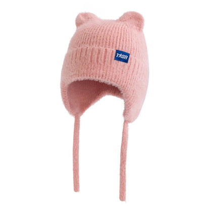 New Women Cute Cat Ear Earflap Winter Hat Fashion Windproof Knitted Hat Kpop Style Soft Beanie Hats Candy Colors Streetwear Cap
