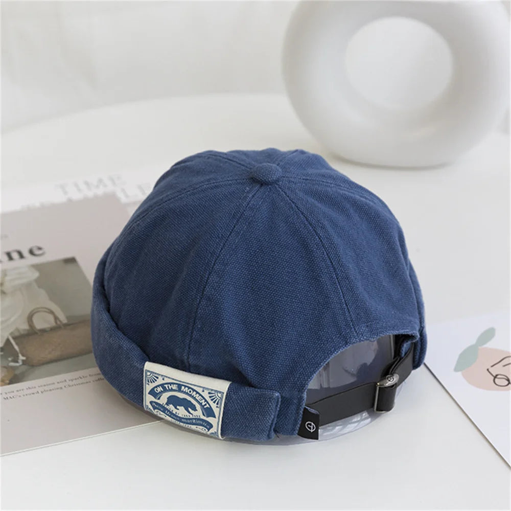 Unisex Brimless Melon Cap – Retro Letter Solid Color Docker Beanie Street Hip Hop Hat