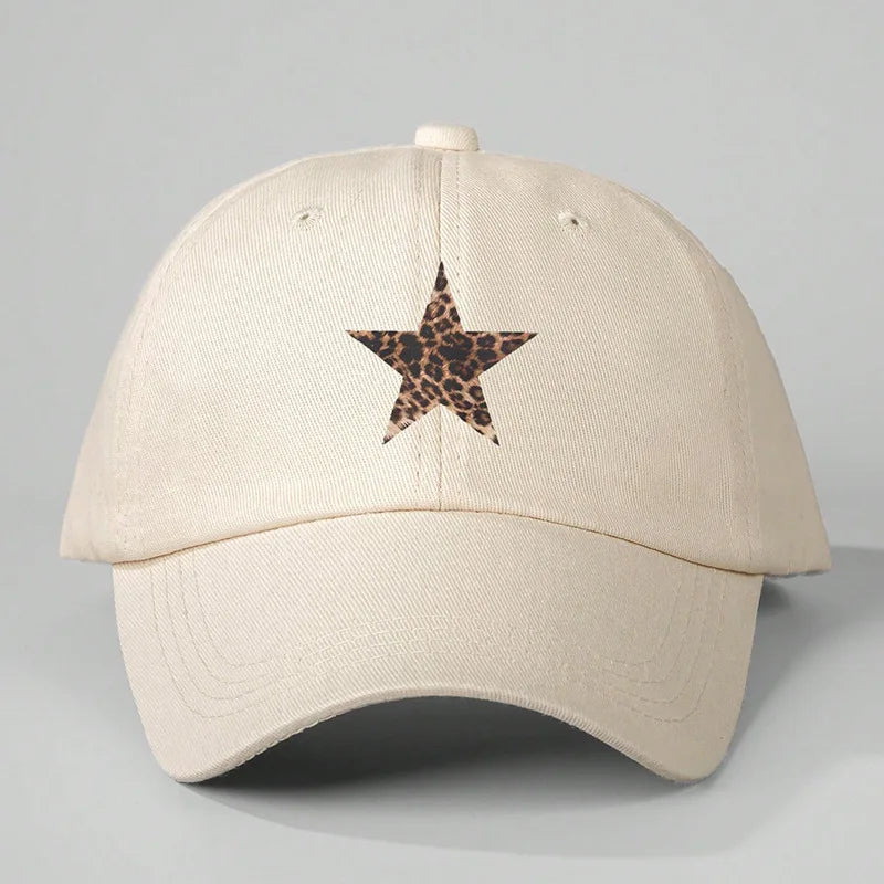 Leopard Print Star Soft Cotton Baseball Cap Unisex Adjustable Casual Dad Hats Perfect For Outdoor Active fishing Travel Headwear