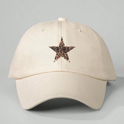Leopard Print Star Soft Cotton Baseball Cap Unisex Adjustable Casual Dad Hats Perfect For Outdoor Active fishing Travel Headwear
