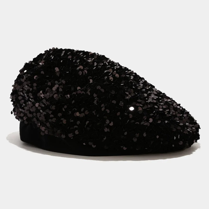 Ladies Girls Sequin Beret Women Elegant Octagonal Cap Personality Painter Pumpkin Hat for Festival Party Club Halloween