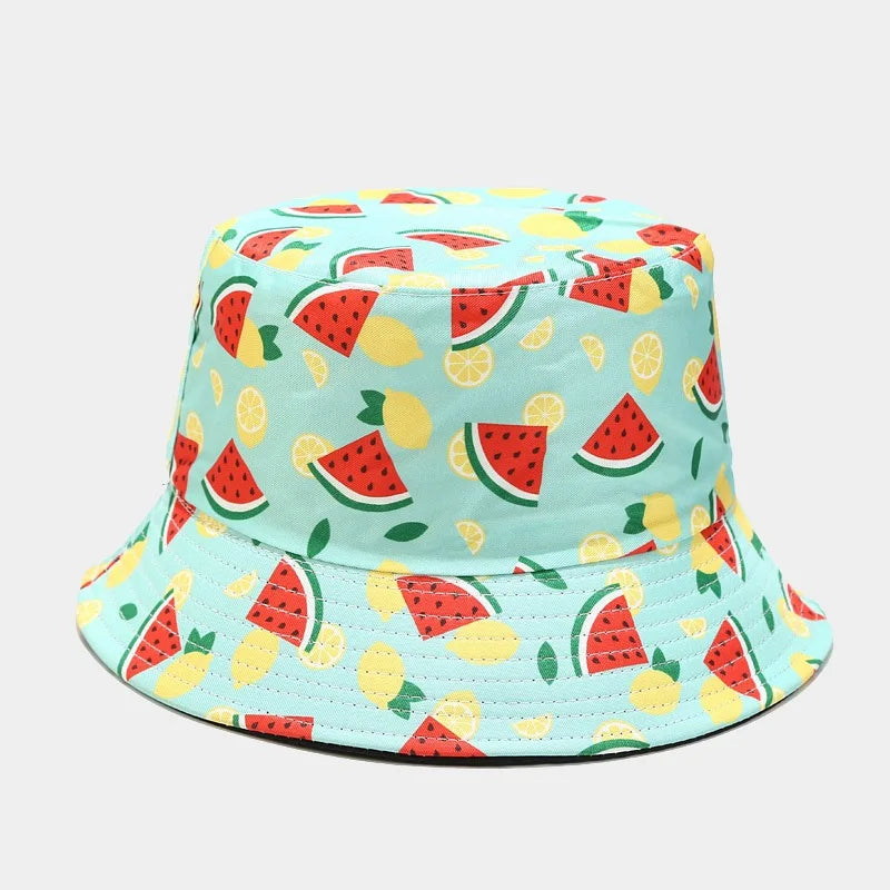 creative fruit pattern bucket hat men's and women's outdoor leisure sunscreen fishing sun hat double-sided beach basin cap