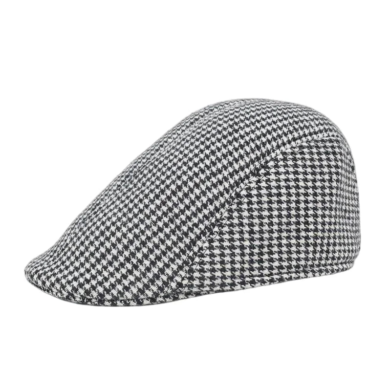 Fall Winter Men Beret Pu Plaid Peaked Forward Cap for The Middle Elderly Men Dad Grandpa Thick Ear Protection Military Hat Beret