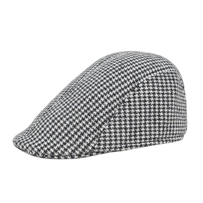 Fall Winter Men Beret Pu Plaid Peaked Forward Cap for The Middle Elderly Men Dad Grandpa Thick Ear Protection Military Hat Beret