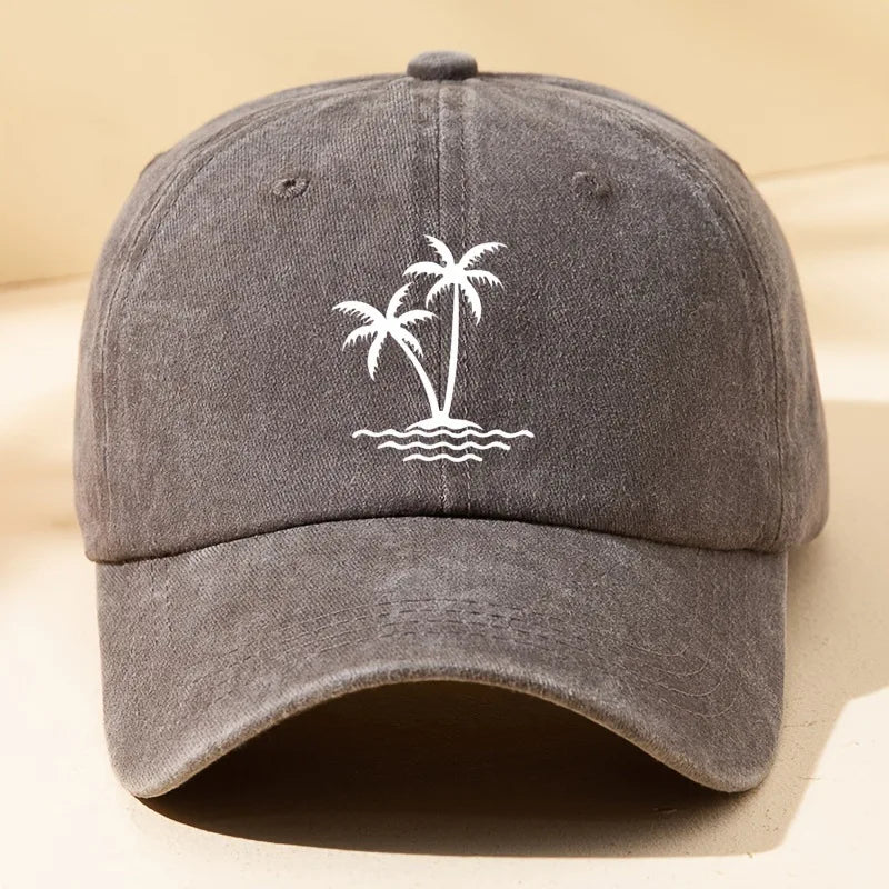 Vintage Palm Tree Print Design Baseball Cap Men Women Unisex Washed Cotton Truck Driver's Father's Sun Hat