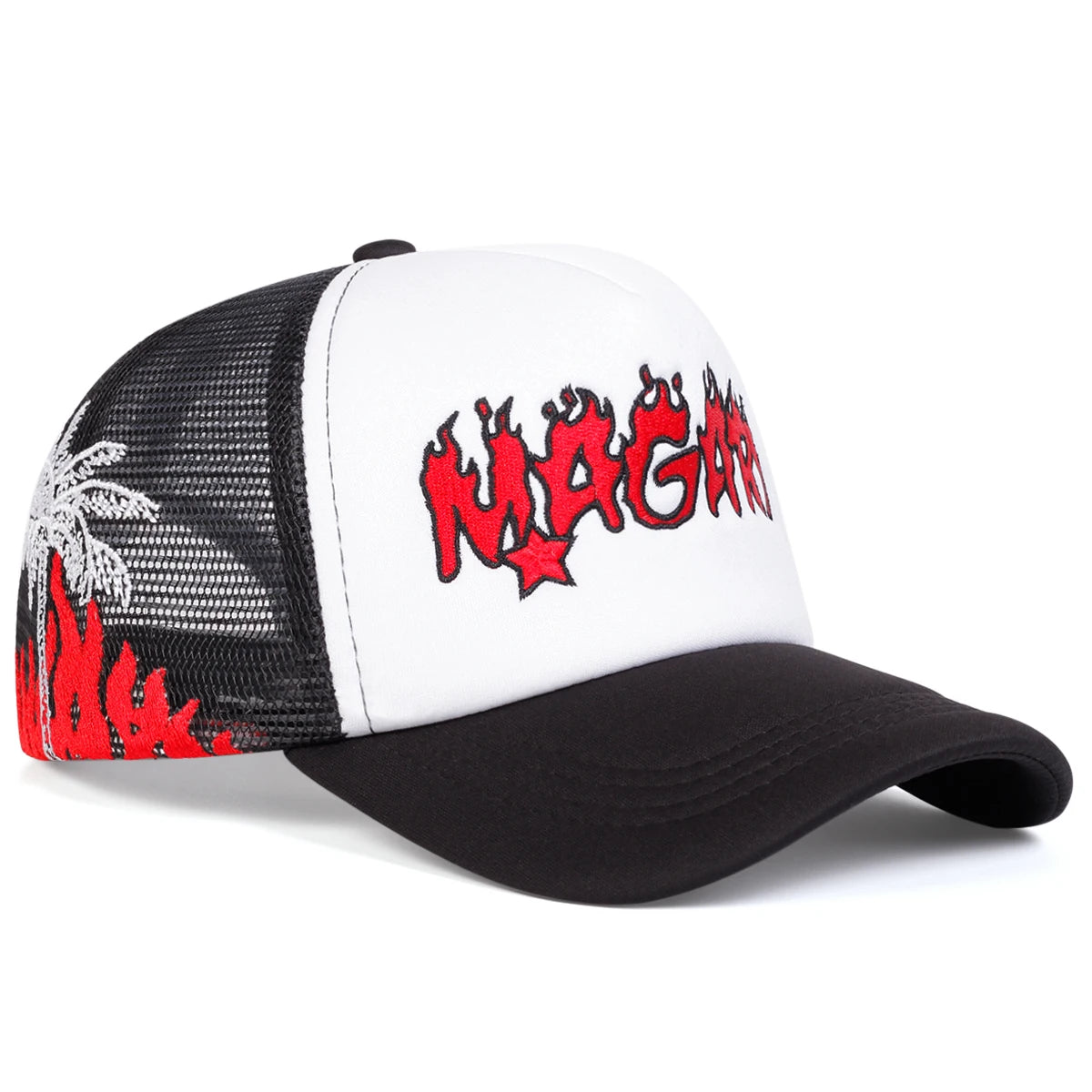 Unisex MAGARI Flame Embroidery Baseball Net Caps Spring and Summer Outdoor Adjustable Casual Hats Sunscreen Hat