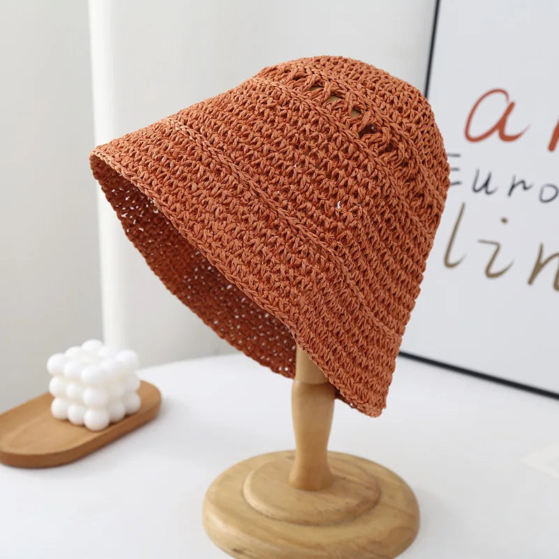 Summer Japanese Bucket Hat Korean style Small Brim Straw Hat Versatile Japanese Woven Bucket Hats Beach Sunscreen Hat Women