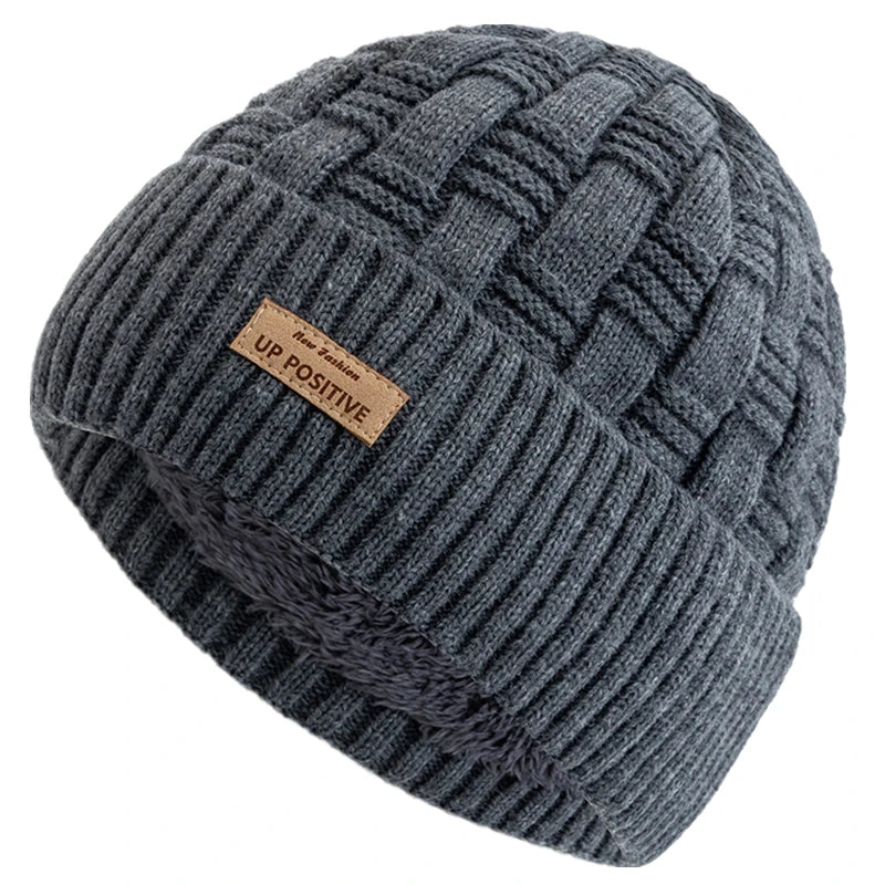 New Style Unisex UP POSITIVE Labal Winter Hats Outdoor Knitted Hats For Men Women Beanie Cap Plush Fur Lined Warm Sports Hats
