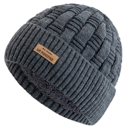 New Style Unisex UP POSITIVE Labal Winter Hats Outdoor Knitted Hats For Men Women Beanie Cap Plush Fur Lined Warm Sports Hats