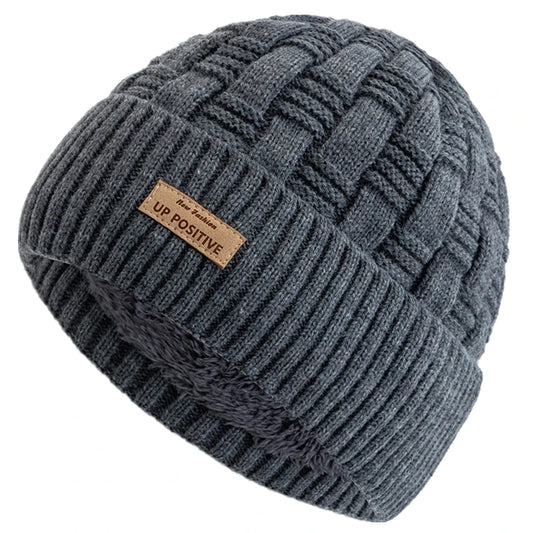 New Style Unisex UP POSITIVE Labal Winter Hats Outdoor Knitted Hats For Men Women Beanie Cap Plush Fur Lined Warm Sports Hats