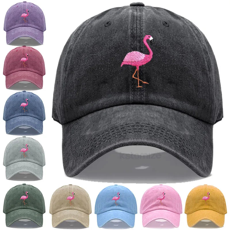 Animal Embroidery Flamingo Baseball Caps for Men Women Retro Soft Washed Cotton Dad Hat Snapback Cap Wholesale Dropshipping