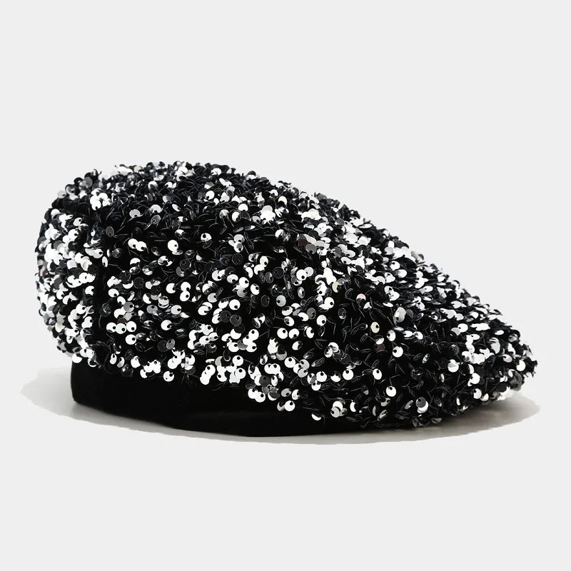 Ladies Girls Sequin Beret Women Elegant Octagonal Cap Personality Painter Pumpkin Hat for Festival Party Club Halloween