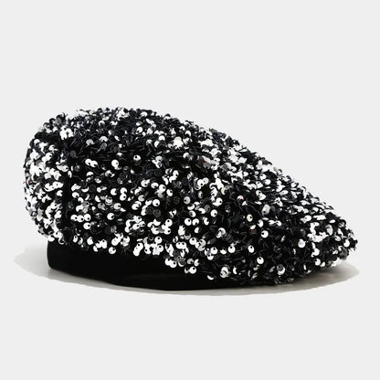 Ladies Girls Sequin Beret Women Elegant Octagonal Cap Personality Painter Pumpkin Hat for Festival Party Club Halloween