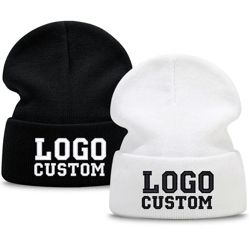 Personalized Custom Logo Embroidery Beanie Hat Design Your Own Winter Warm Knit Cap