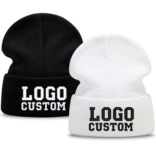 Personalized Custom Logo Embroidery Beanie Hat Design Your Own Winter Warm Knit Cap