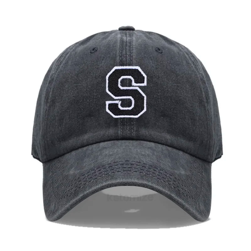 Initial Letter A-Z Embroider Baseball Cap For Men Womne Washed Cotton Dad Hat Fashion Team Sport Visors Snapback Caps