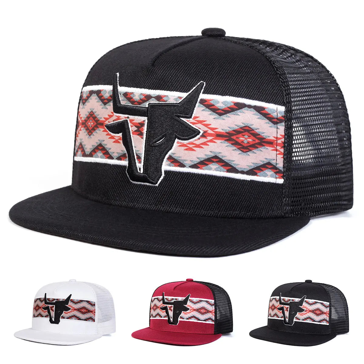 Unisex Personalized Bull Head Embroidery Hip-hop Net Hats Spring Summer Outdoor Adjustable Casual Baseball Caps Sunscreen Hat