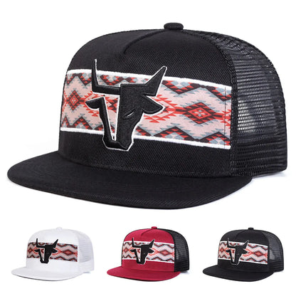 Unisex Personalized Bull Head Embroidery Hip-hop Net Hats Spring Summer Outdoor Adjustable Casual Baseball Caps Sunscreen Hat
