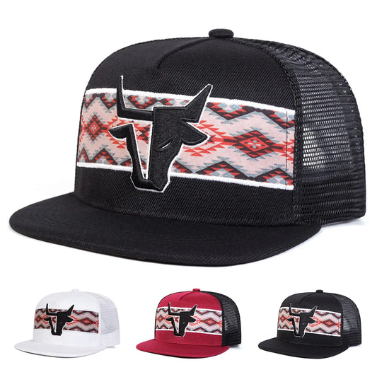 Unisex Personalized Bull Head Embroidery Hip-hop Net Hats Spring Summer Outdoor Adjustable Casual Baseball Caps Sunscreen Hat