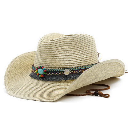 Western Cowboy Straw Hat For Men And Women Summer Bohemia Outdoor Wide Brim Sun Hats Holiday Beach Breathable Jazz Cap