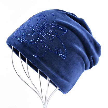 Women's Winter Double-Layer Flannel Knitted Beanie And Scarf Set Diamond Daffodil Pattern Hat Warm Windproof Cold Weather Bonnet