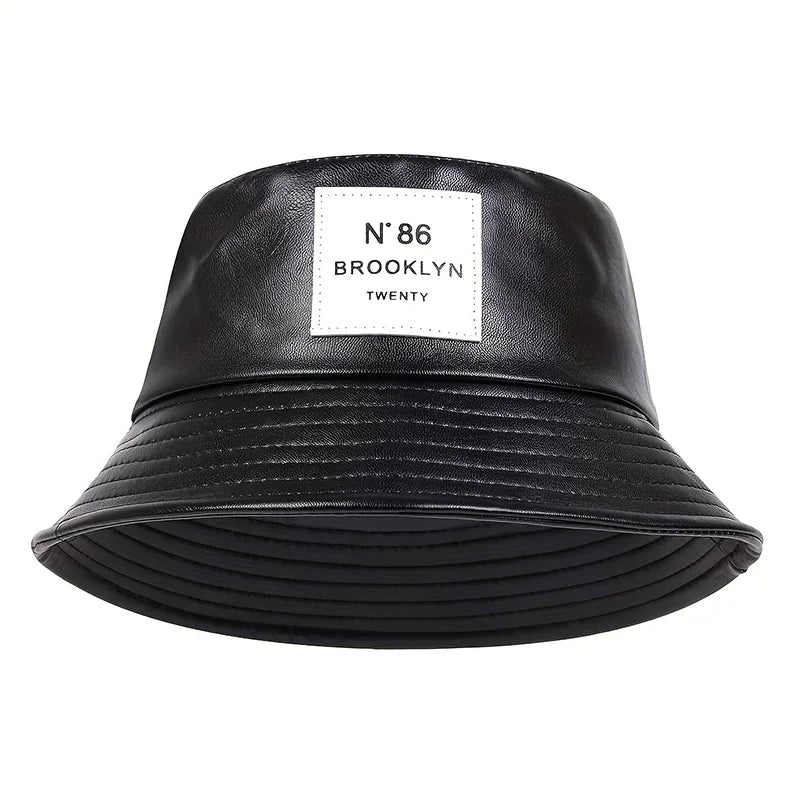 Unisex Brooklyn Panama Bucket Hat PU Leather Fisherman Hat Outdoor Travel Sunscreen Hats for Men Women